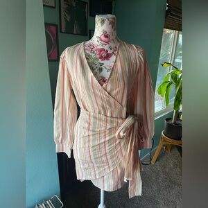 SHEIN Medium Striped Long Sleeve Short Wrap Dress